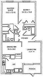 Floor plan for 2 beds, 2 baths, 1068 sqft